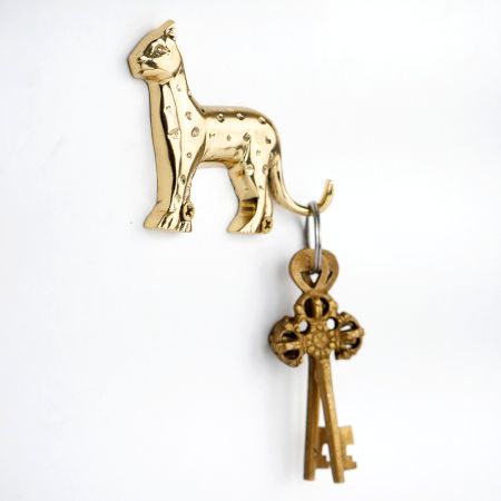 Decorative Handmade Golden Leopard Design Brass Wall Hook