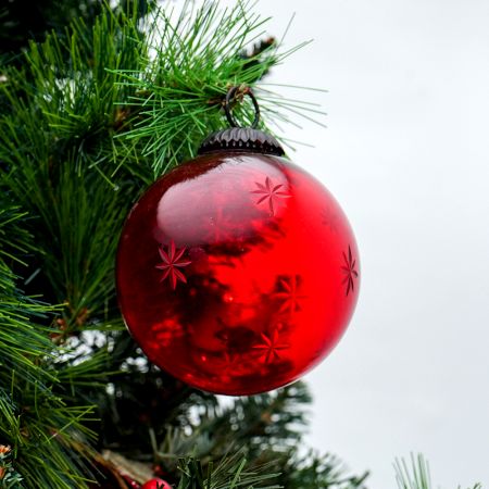 Red Decorative Glass Hanging Ornament with Star Design