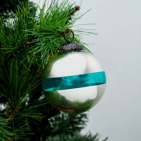 Silver Glass Hanging Ornament with Green Band For Christmas Tree
