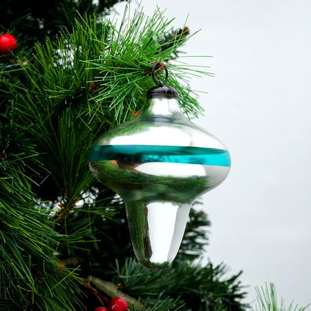 Vintage Mercury Silver and Turquoise Glass Hanging Ornament