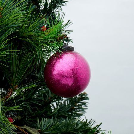 Pink Glitter Glass Christmas Ball Ornament