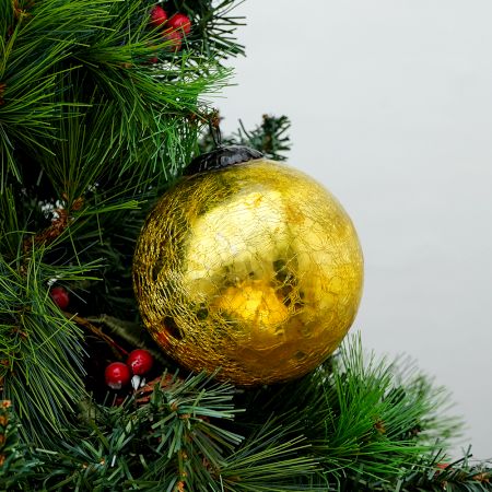Gold Decorative Round Kugel Style Crackled Glass Hanging Ornament