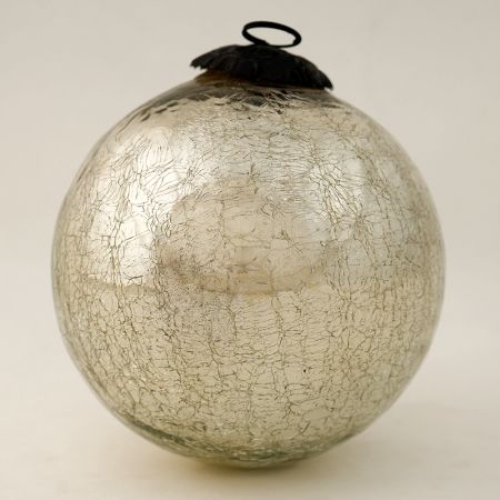 Silver Vintage Round Kugel Style Crackled Glass Hanging Ornament