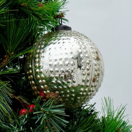 Silver Round Mercury Glass Hanging Ornament For Christmas Tree