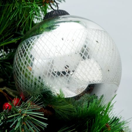 Round Antique Silver Mercury Glass Christmas Ornament With Netting Pattern