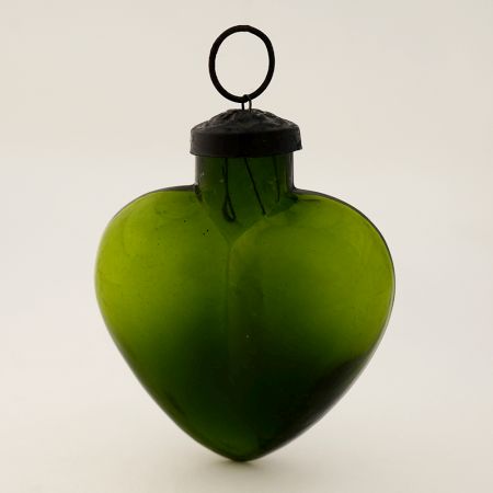 Green Heart Shaped Glass Christmas Ornament