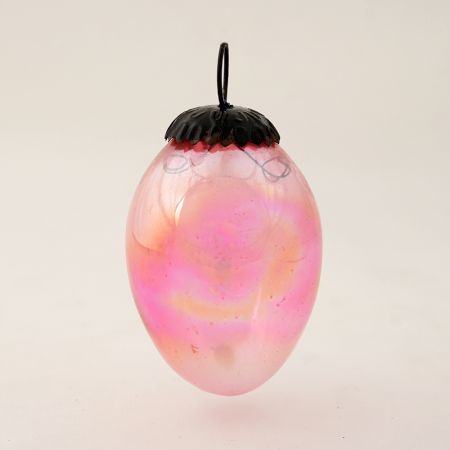 Pink Vintage Oval Shaped Glass Christmas Ornament