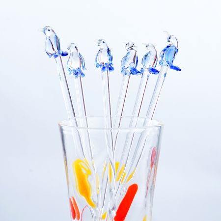 6 Pieces Cut Penguin Stirrer Glass Swizzle Sticks for Cocktail Party