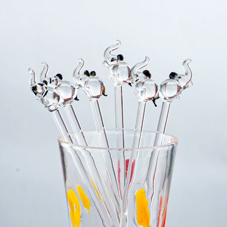6 Pieces Cut Clear Black Elephant Stirrer Glass Swizzle Sticks for Cocktail Party