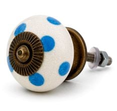 White Blue Polka Dots Ceramic Drawer Knob