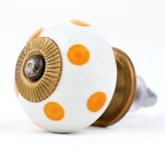 White Orange Polka Ceramic Wardrobe Knob