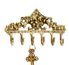 Brass Victorian Small Floral Arrrangement Six Wall Hook