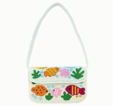 Handmade Beaded Shoulder Bag with Colorful Fish & Coral Reef Design