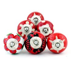 Red Ceramic Round Living Room Cupboard Knobs