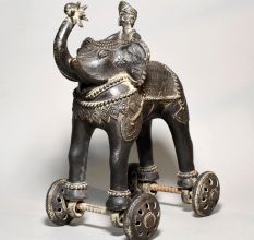 Handcrafted Brass Elephant Rider Rolling Toy Figurine
