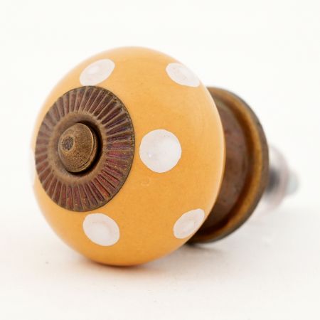 Mustard Polka Dot Ceramic Dresser Knob