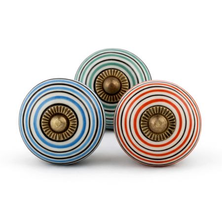 3 Pieces Ceramic Multicolor Striped Kitchen Cupboard Knobs