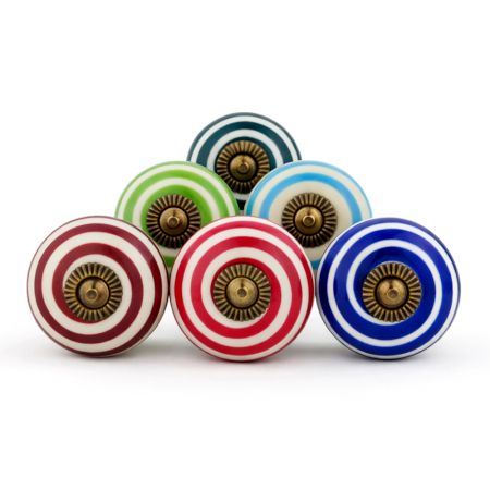 6 Pieces Handmade Ceramic Multicolor Striped Living Room Cupboard Knobs