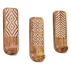 Wooden Brown White Pattern Adhesive Hook - Pack of 3