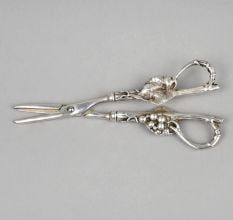 Handcrafted Pure Silver Grape Shears Ornate Fruit Scissors