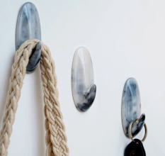 Grey Resin Decorative Adhesive Marble Finish Wall Hook-Pack of 3