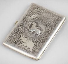 Vintage Engraved Silver Cigarette Case with Animal Motifs