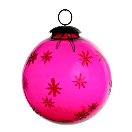 Round Vintage Pink Glass With Star Design Christmas Ornament