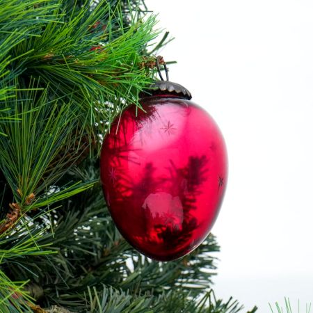 Red Vintage Style Star Avocado Glass Christmas Ornament