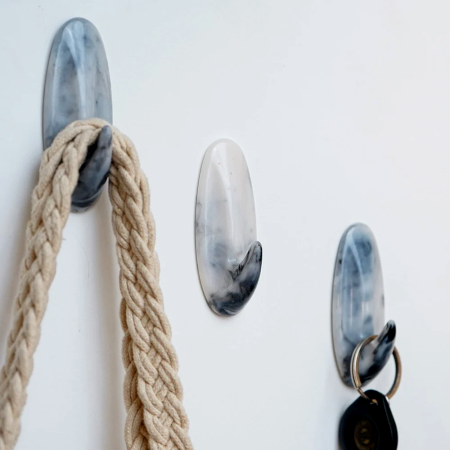 Grey Resin Decorative Adhesive Marble Finish Wall Hook-Pack of 3