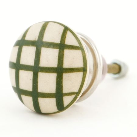 Green Handmade Check Print Ceramic Living Room Drawer Knob