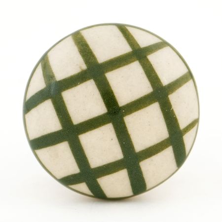 Green Handmade Check Print Ceramic Living Room Drawer Knob