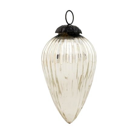 Silver Style Teardrop Mercury Glass Christmas Ornament