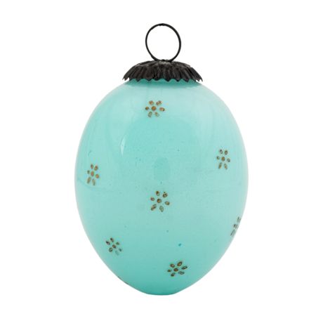 Turquoise Vintage Tiny Flower Avocado Glass Christmas Ornament