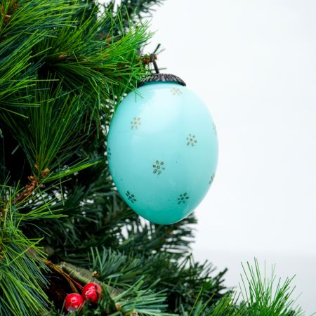 Turquoise Vintage Tiny Flower Avocado Glass Christmas Ornament