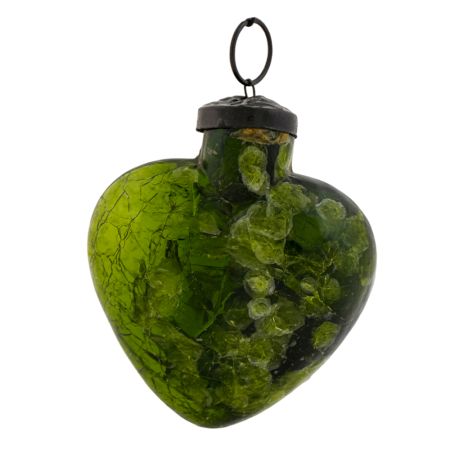 Green Heart Design Glass Christmas Ornament