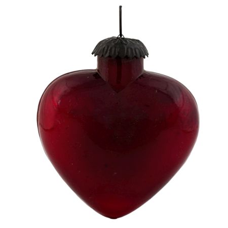 Red Vintage Heart Glass Christmas Ornament