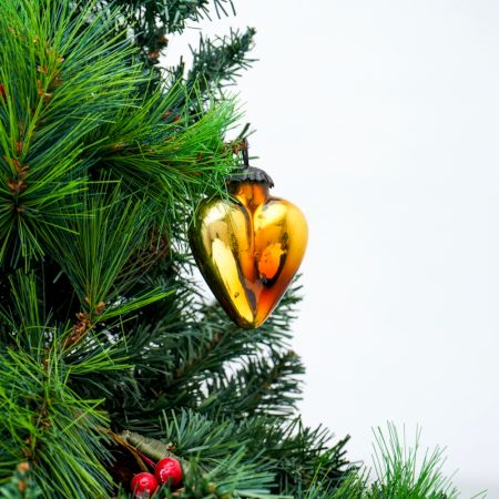Antique Amber Heart Design Glass Christmas Ornament