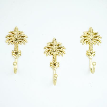 Handmade Golden Palm Tree Iron Wall Hooks-3 Pieces