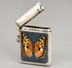 Birmingham Sterling Silver Butterfly Enamel Vesta Case