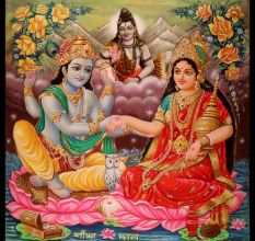 Hindu God Vishnu, Laxmi and Shiva Paper Painting