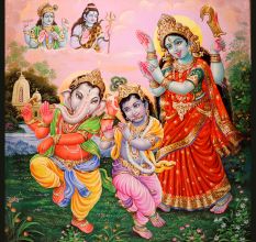 Hindu God Ganesha, Krishna and Maa Kali Vintage Paper Painting