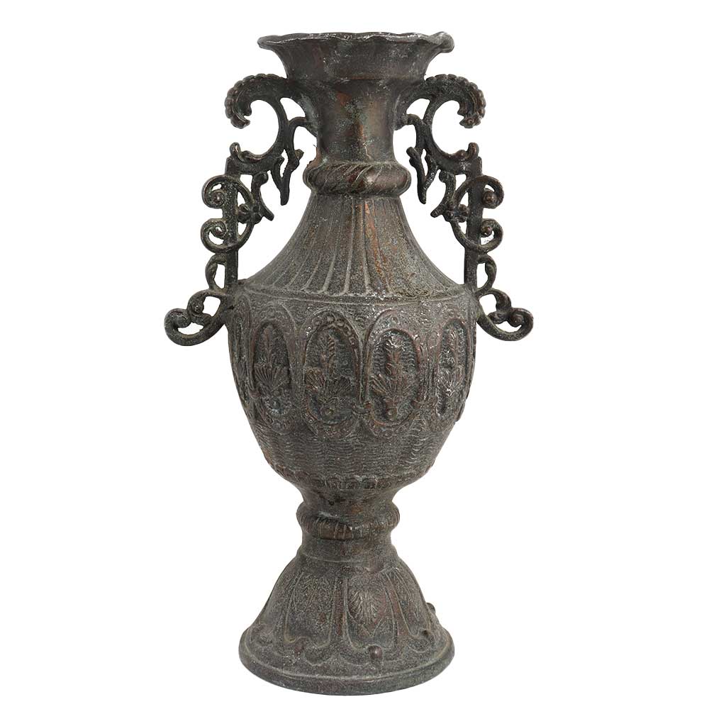 Black Brass Urn Shaped Vase With Decorative Handles