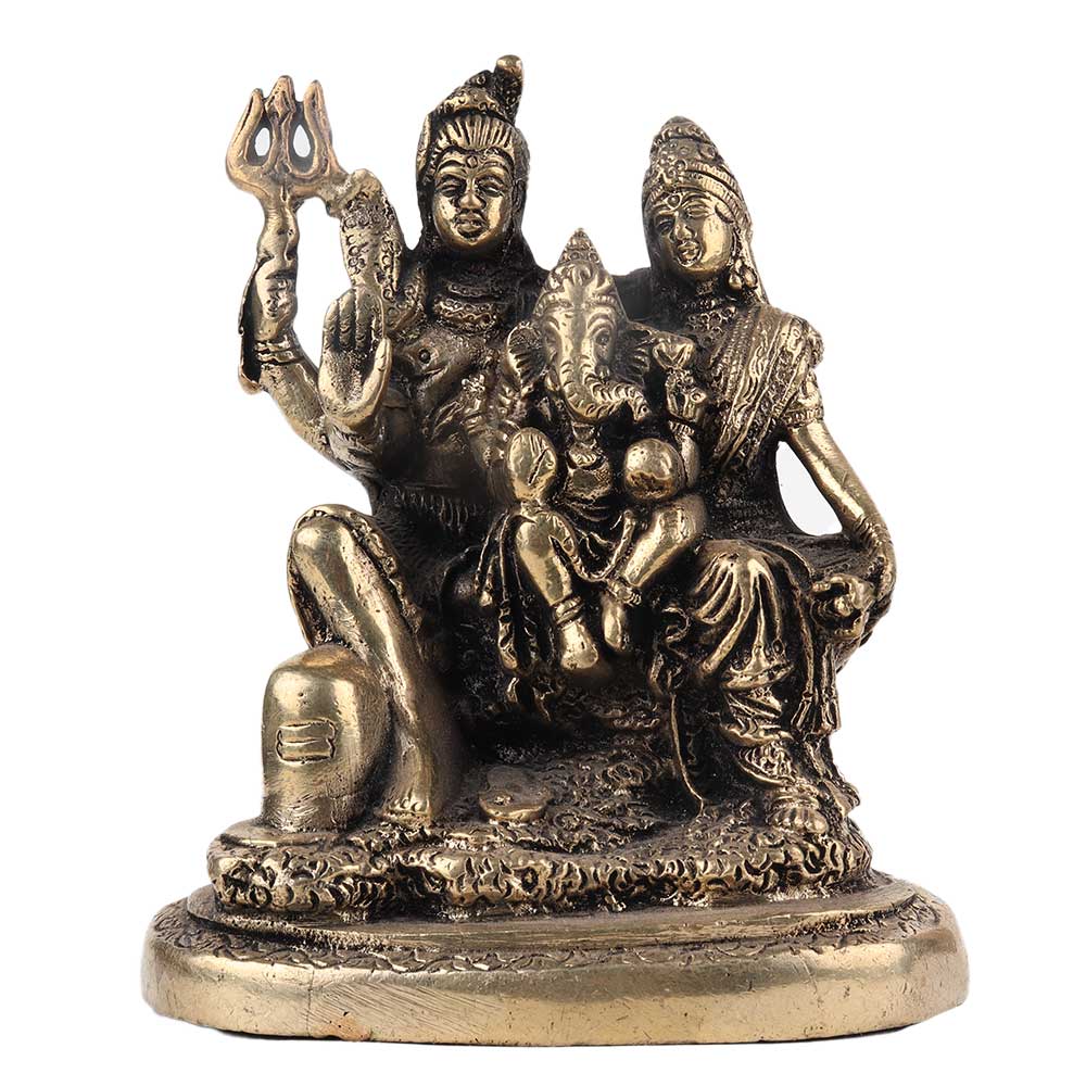 Handmade Golden Brass Shiv Parivar Statue