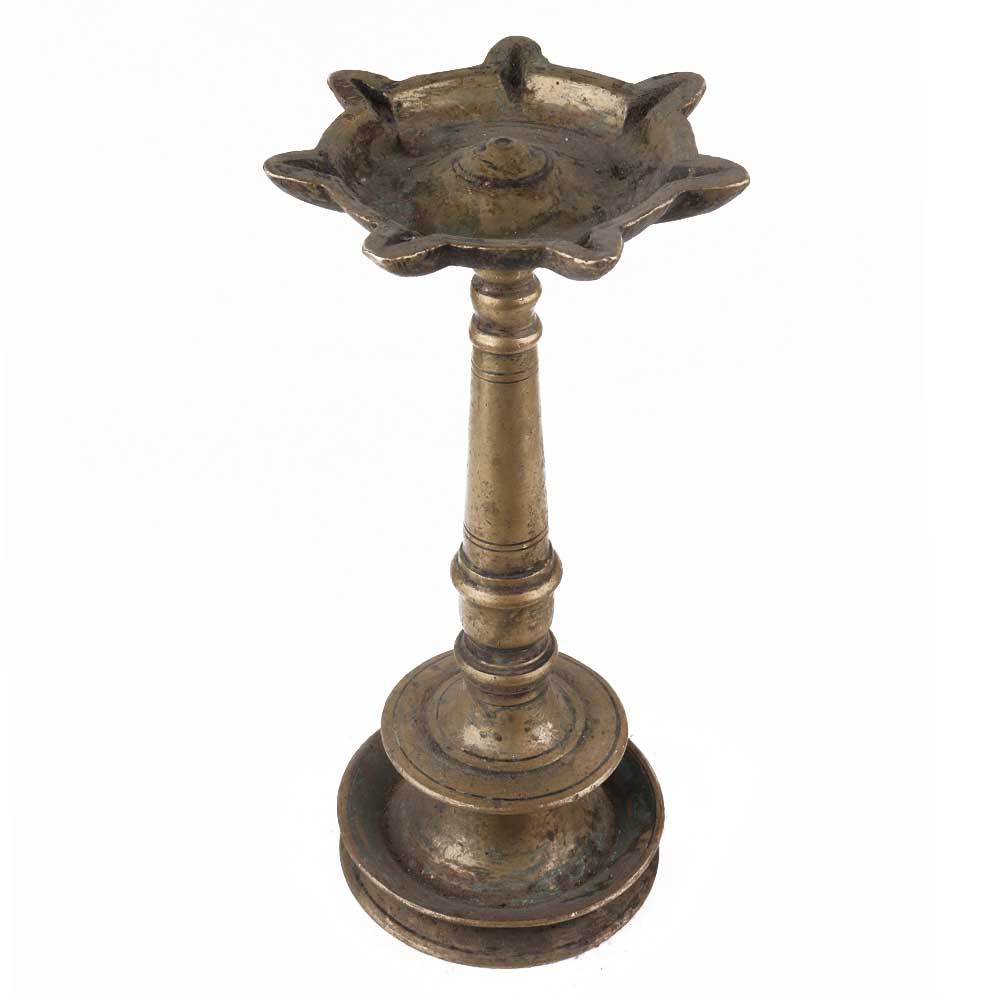 Handmade Blackened Brass Oil Lamp Samai-From South India