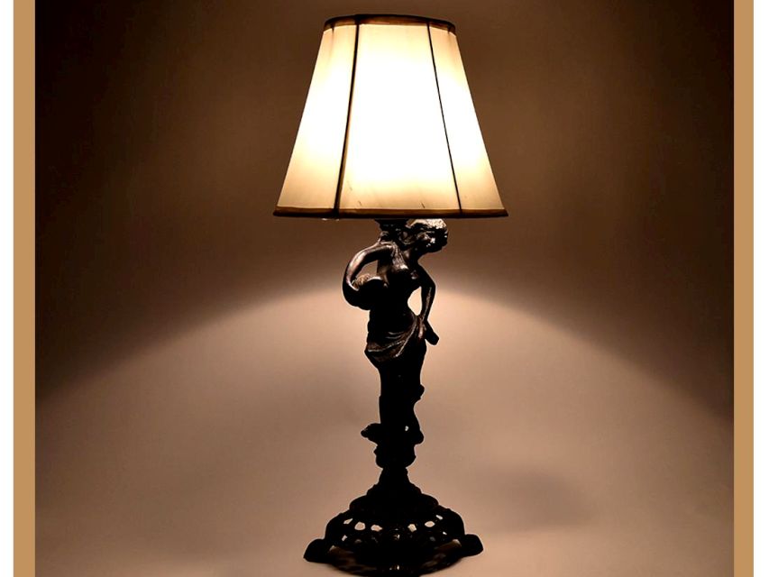 Vintage Cherub Brass Table Lamp with Ornate Glass Spacer